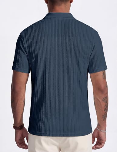 Image of JMIERR Mens Casual Polo Shirt Summer Short Sleeve Vacation Button Beach Knit Stretchy Golf Shirts