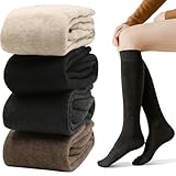 SOLIVIVE 4 PAAR KNIESTRÜMPFE DAMEN, WEICHER UND DEHNBARER STOFF DAMEN-KNIESTRÜMPFE, VERSCHLEISSFESTE WINTER WARME SOCKEN, WARME DICKE STRICKSOCKEN MODISCH UND VIELSEITIG,GESCHENKE FÜR FRAUEN