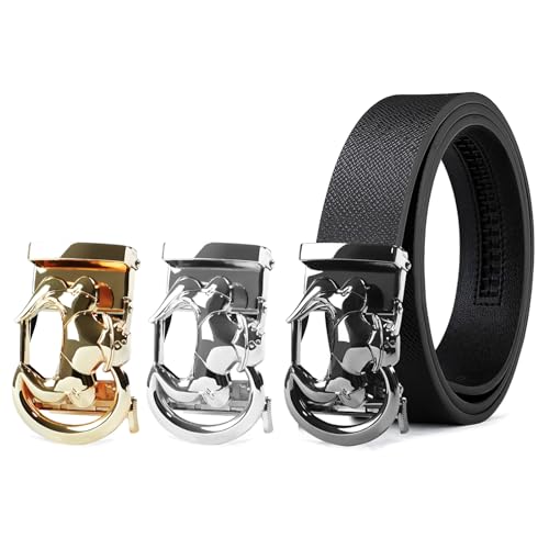 Coipdfty Cowboy Belts for Men Leather Ratchet Dress Belts for Men (3 Colour bull head-Leather black belt, 39''-44''Waist Adjustable)