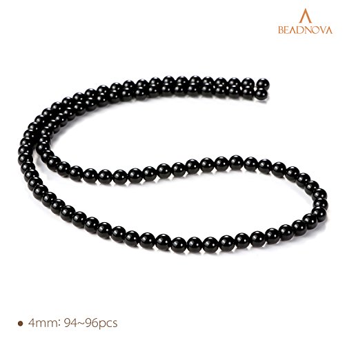 Image of BEADNOVA 4mm Black Onyx Gemstone Round Loose Beads for Jewelry Making (90-92pcs)