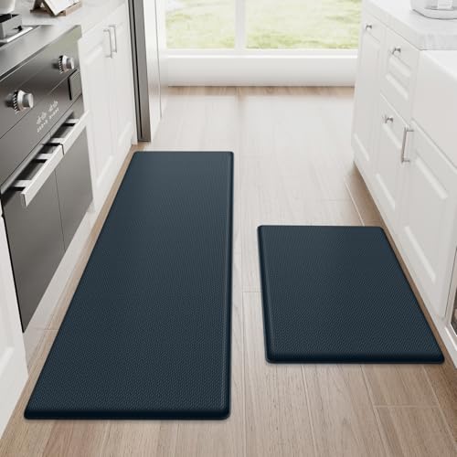 Image of StepRite Kitchen Mats, 2PCS Kitchen Rugs, Cushioned Anti Fatigue Kitchen Mats for Floor, Non-Slip Standing Desk Mat, Waterproof Kitchen Rug Set for Floor, Office, 17.3 inchx30 inch+17.3 inchx47 inch, Dark Charcoal