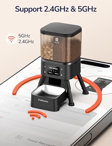 Dual Chamber Automatic Cat Feeder 4L, Dry/Treat Portion | Smart WiFi Pet Food Dispenser 4L with 2.4&5G WiFi App, Custom Schedule & Portion Control for Dry Food and Treats, Black - Image 2
