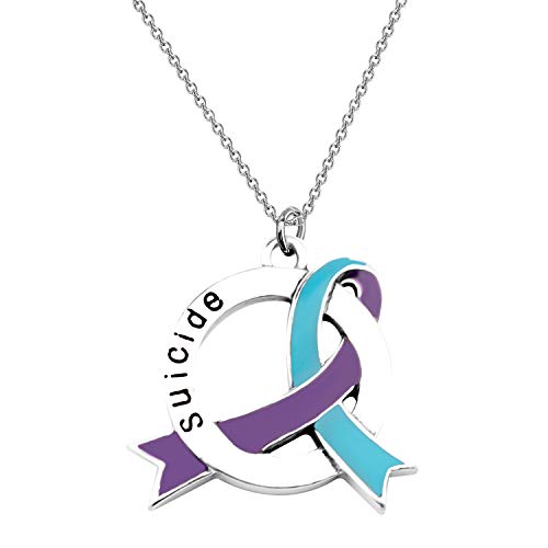 CENWA Suicide Awareness Jewelry Suicide Awareness Teal & Purple Ribbon Necklace/Zipper Pull Suicide Aware Gift