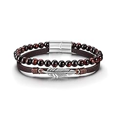 Brown Leather + Red Tiger Eye Stone