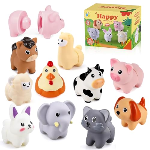 Pmueuff Animaux de la Ferme Jouet, 10 Pièces Ensemble de modèles d'animaux de la Ferme, éducatifs Jeu de Ferme pour Enfants de 3 à 5 Ans