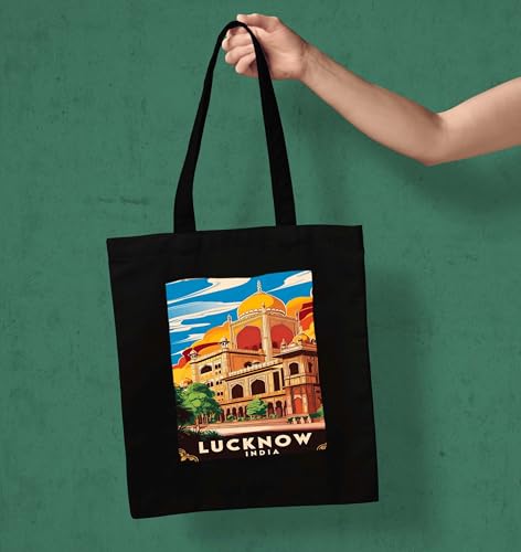 Image of ZORI Black Tote Bag With Pocket Printed Designed Canvas Tote Bags For Women large capacity,Tote bag For Shopping, College, Travel, More Canvas Handbag For Unisex Bag