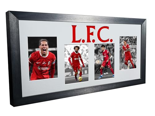 Kitbags & Lockers Signed Liverpool Virgil van Dijk - Darwin Nunez - Luis Diaz - Mo Mohamed Salah Autographed Signature Photo Photograph Picture Frame Football Soccer Poster Gift, Black