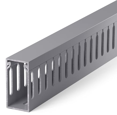 Image of ZhiYo 2 inch H x 1 inch W Cable Management Raceway, 99in Under Desk Channel, Grey | Slotted Wire Duct, 6Pack, 16.5in Each, Heavy-Duty PVC Cable Management for Server Racks, Network Cables & Electrical Cabinets
