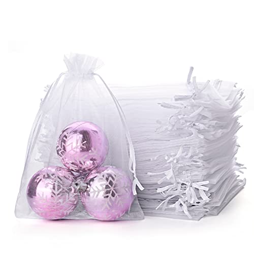 100pcs Sacs Organza 15x20cm Sachets Pochettes Cadeau en Organza avec Cordon de Serrage pour Lavande Bijoux Cadeaux de Noël Dragée Bonbons Marriage Fêtes,Blanc Cover