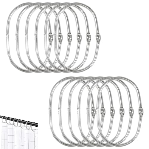 aqlbhz 12 PCS Shower Curtain Hooks Shower Curtain Rings Rust Proof Oval Rings Clasp Hooks Set Shower Curtain Accessories Shower Hooks for Curtains Windows Home Decoration Bathroom Changing Room