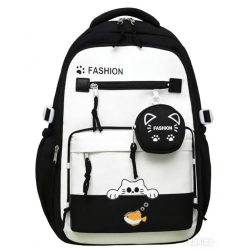 Mochila Feminina Escolar Simples - Mochilas Femininas Impermeáveis com Grande Capacidade, Design Coreano Versátil para Passeio, Dia a Dia e Estudos(Preto)