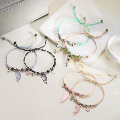 Fuqimanman2020 Cute Cat Bracelet Kawaii Kitten String Rope Chain Braided Bracelet with Flower - Adjustable Cat Lover Jewelry4