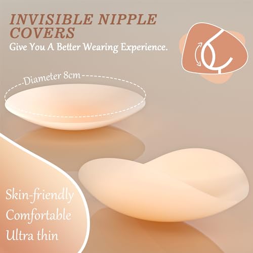 Kimsky Nippelpads, 8 Stück Damen Silikon Nipple Cover mit Brustwarzenschutz, Hochwertige Damen Nipple Cover, Wiederverwendbares, Waschbares, Selbstklebendes Brustwarzenschutz, Rund [8 cm Ø]