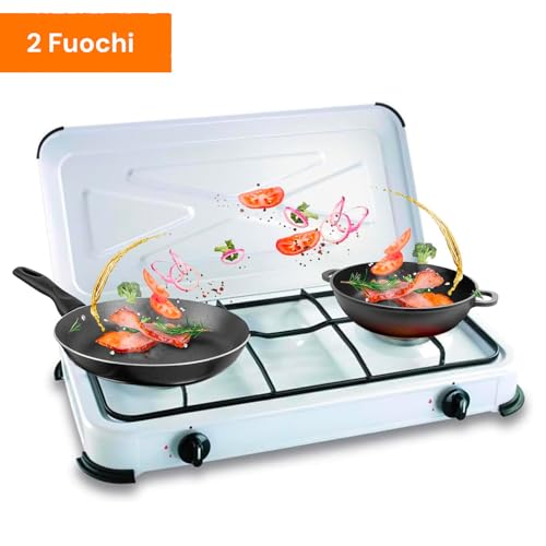 Avilia Cuisinière à gaz GPL en acier avec 2 feux et couvercle anti-poussière portable - Idéal pour cuisiner différents plats dans des espaces petits ou en plein air - Pieds antidérapants et flammes – Image 4