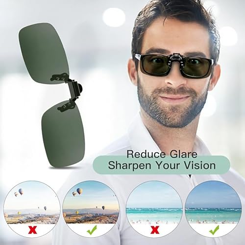Image of Polarized Clip-On Sunglass Attachment for Prescription Glasses | UV Protection | Flip-Up Design | Includes Lens Cleaner, Microfiber Cloth & Storage Case | Men & Women