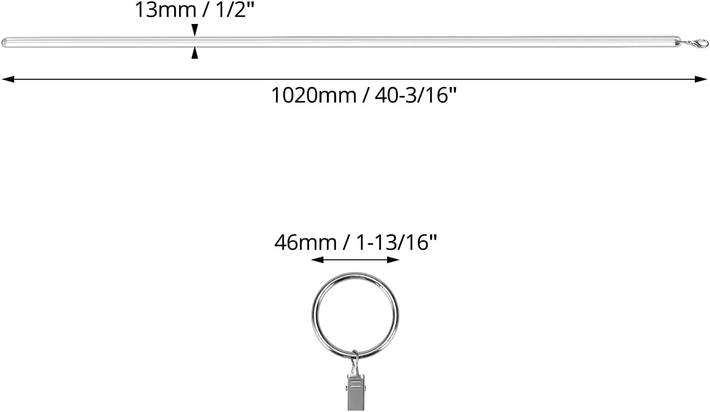 QWORK 40 Inch Clear Acrylic Curtain Pull Wand (4 Pack) with Strong Lobster Hook and Extra Ring Attachments