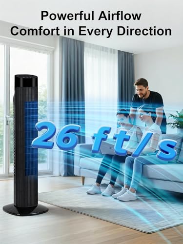 Uthfy Tower Fan with Remote, Portable 120° Oscillating Standing Fan, 3 Speeds & 3 Modes, 7.5H Timer, Fans That Blow Cold Air for Bedroom, Living Room, Office, Black - Image 2