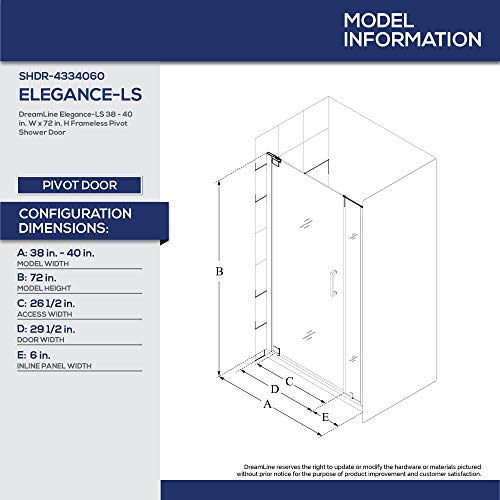 Dreamline Elegance-Ls 38 - 40 In. W X 72 In. H Frameless Pivot Shower Door In Satin Black, Shdr-4334060-09 #TOP1