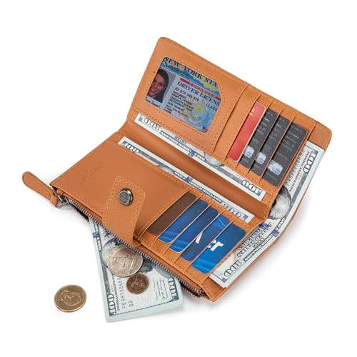 Image of Montana West X Wrangler Brown Wallets for Women Bifold Card Cases & Money Organizers Compact Ladies Female Minimalist Wallet with ID Window and Zipper Pocket