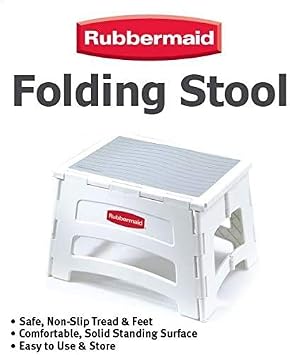 Rubbermaid Mini Folding Step Stool, Short, Foldable, Lightweight with Slip Resistant Treads and Non-Slip Feet, White