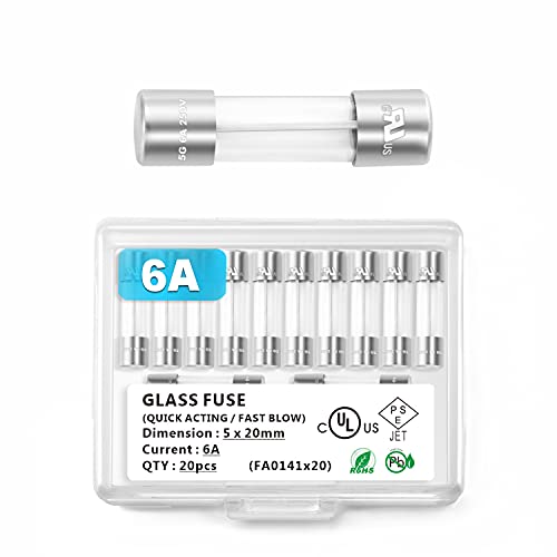 [UL Listed] Chanzon 20pcs 5x20 6A 125V Glass Cartridge Tube Fuse Fast Blow F6A 125 V   250V