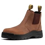 ROCKROOSTER Lumen Men's Slip On Boots, 6' Soft Toe Chelsea Work Boots, Oiled Leather Rubber Boots, Arch Support, Coolmax, ASTM F2892-18 Electrical Hazard (AK224 Brown, US 11)