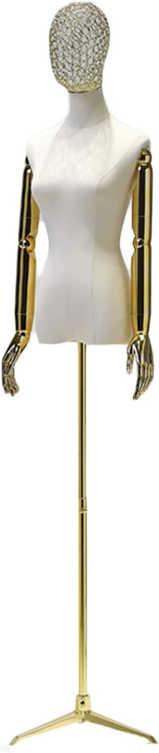 Female Mannequin Torso Body, Tailors Dress Form with ble Plating Arms, Clothing Store Dummy Model, Metal Base Stand, 2 Colors, 3 Styles,Gold-Triangular Base