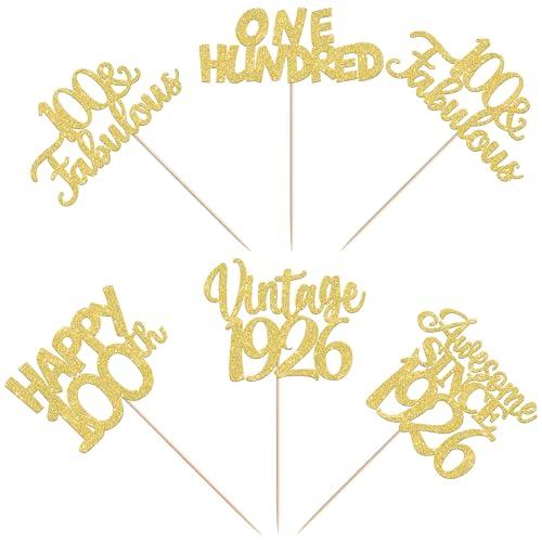 Image of 15 PCS 100th Birthday Centerpiece Sticks One Hundred Happy 100th Vintage 1925 Table Flower Centerpieces Sticks Cheers to 100 Fabulous Floral Decorations for 100th Birthday Party Supplies Gold