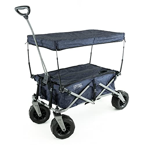 Creative Outdoor Push Pull Stroller Wagon, Beach Hauler XXL Deluxe con toldo, carrito plegable y portátil de alta resistencia, soporta hasta 150 libras, ruedas gigantes de 10 pulgadas