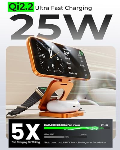 Image of 3 in 1 Charging Station for Apple - Qi2.2 25W Magnetic Wireless Charger for iPhone 17 /16-12, Apple Watch, AirPods, Travel Fast Charging Foldable Stand with 45W GaN Adapter, Aluminum Alloy Design