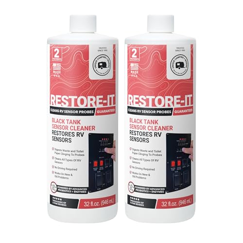 Unique Restore-It RV Sensor Cleaner Liquid - Cleans and Restores Misreading Sensor Probes by Removing Stuck-On Waste in Black Tanks - 2 Treatments Per Bottle (32 oz, 2-Pack) Packaging May Vary