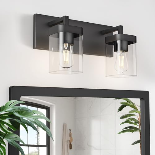 Image of Bathroom Vanity Light, Square Design 2 Lights Morden Bathroom Lighting Fixtures Over Mirror, Black Light Fixtures for Living Room /Bedroom