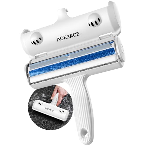 Pet Hair Remover Roller ACE2ACE Reusable Animal Hair Removal Brush for Dogs and Cats Self Clean Pet Fur from Carpet Furniture Rugs Laundry Clothes and Bedding Sofa White