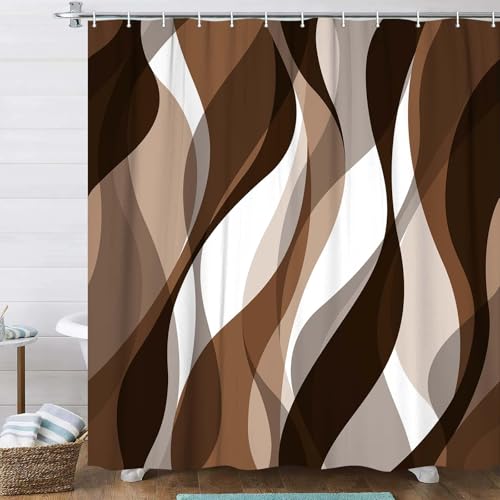 Rideau de douche marron 105x160cm en polyester imperméable à rayures avec 12 crochets - 2