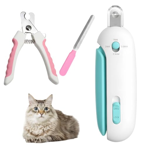 YTLSDHF 3 Pcs Cat Nail Clippers, 1-3.5mm Hole Hidden Nail Clippers + Pink Cat Claw Clippers and File, Pet Grooming Tools with Safety Guard, Catclaw Clipper Set for Home Pet Care Precise Nail Trimming