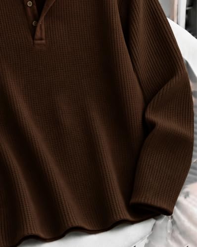 Buy AUSK Men's Waffle Texture Henley T-Shirt | Full Sleeve Solid T Shirt with Button Neck Details | Regular Fit Casual Wear Tshirt for Mens Brown at Amazon.in - Image 5