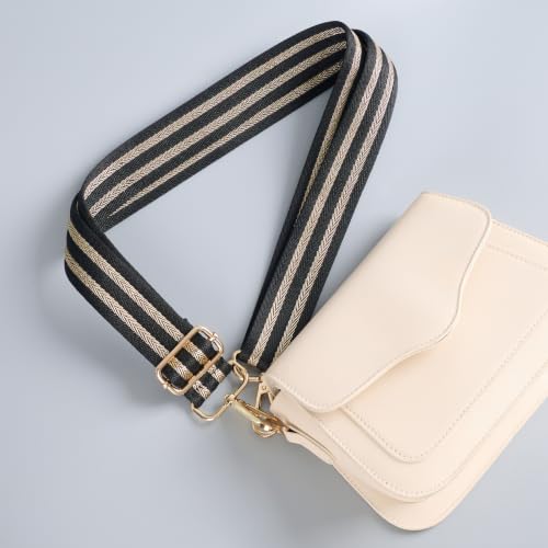 Image of chushui Herringbone Purse Strap Replacement Wide Adjustable Crossbody Strap with Metallic Thread,Woven Fashion Shoulder Bag Strap for Tote Handbag, Gold Silver Shimmer