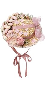 COSDREAMER Victoriaanse hoed voor dames, theekranshoed, vintage bloemen