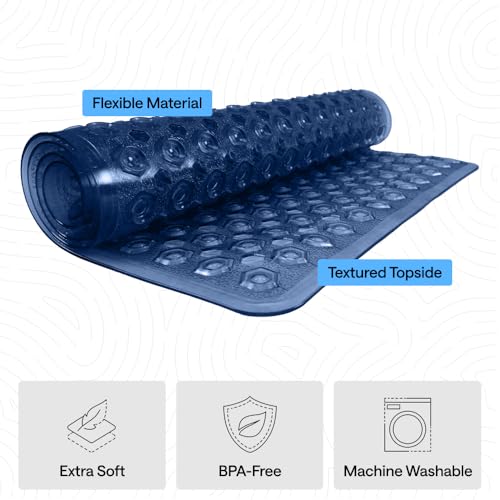 Image of GORILLA GRIP Patented Square Shower Stall Mat, Small Bathtub Floor Mats for Stand Up Showers, Suction Cups and Drainage Holes, Machine Wash, Soft on Feet, Bathroom Accessories 21x21 Inch, Navy Blue