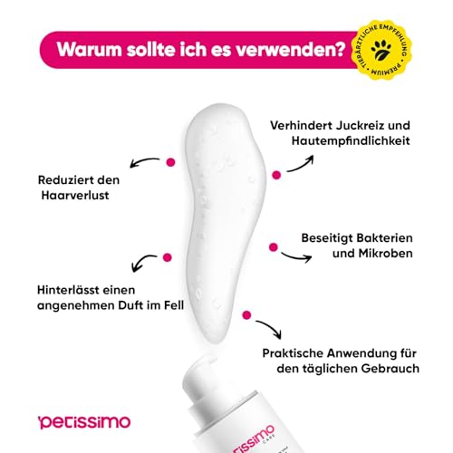 Petissimo Trockenshampoo für Hunde & Katzen – Wasserloses Fellshampoo ohne Ausspülen – Sanfte Fellpflege für zwischendurch – Für alle Rassen & Felltypen