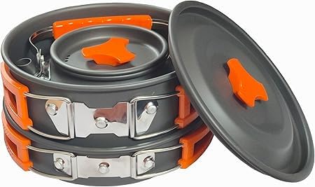 Image of 11-Piece Camping Cookware Mess Kit Set | Lightweight Nonstick Pot & Pan with Spoon, Spork, Bowls, Knife & Travel Bag | Compact Outdoor Cooking Set for Hiking, Backpacking & Scouts