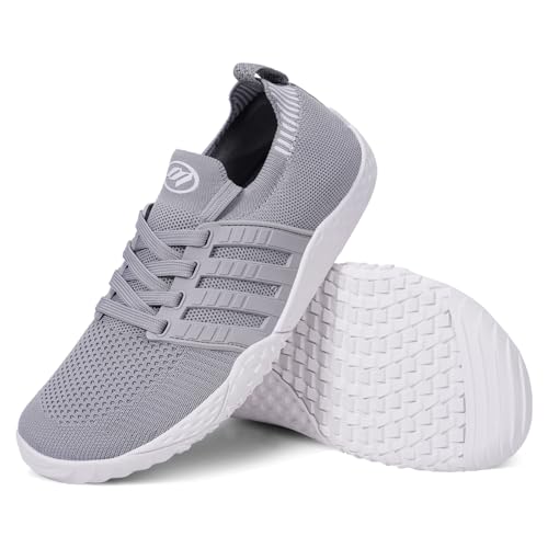 RUYI Unisex breda barfotaskor kvinnor män barfotaskor minimalistiska traillöparskor andas sneakers halkfria promenadskor med Zero-drop-sula, A1 grå, 43 EU