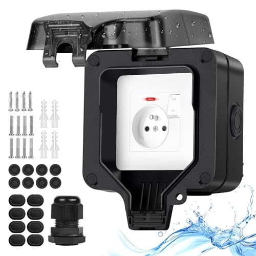 Upgrade Profond Prise extérieure étanche IP66, Prise etanche saillie avec interrupteur lampe,...