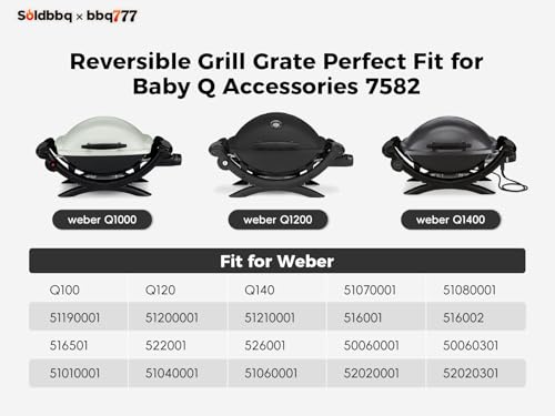 7582 7644 Replacement Cooking Grates for Weber Baby Q Series, for Weber Q100 Q120 Q1000 50060001 51060001 52020001 Q1200 Q1400, Matte Cast Iron Cooking Grid for Weber Baby Q