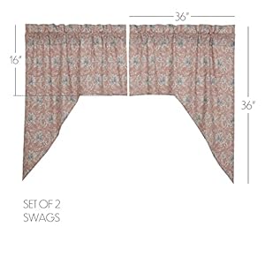 VHC Brands Kaila Country Cottage Vintage Floral Curtain Swag Set of 2 36x36x17 VHC Brands Kaila Country Cottage Vintage Floral Curtain Swag Set of 2 36x36x17