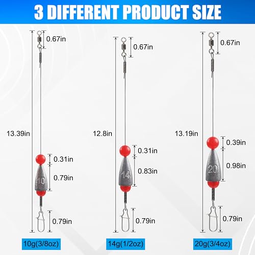SILANON Carolina Rigs para pesca de lubina, kit de anzuelos pre-armados con plomo y cuentas para agua dulce y salada, 10 piezas de 3/8 oz miniatura 3