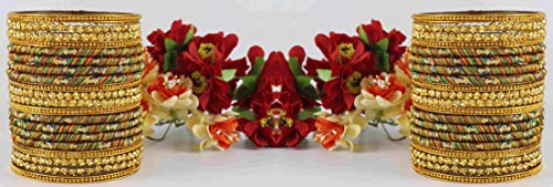 Image of NMII Glass, Silk Thread Beads with Glitter Pattern Glossy Bangle Set For Women /Girls, (Multicolour 2.4), Pack Of 40 Bangle Set