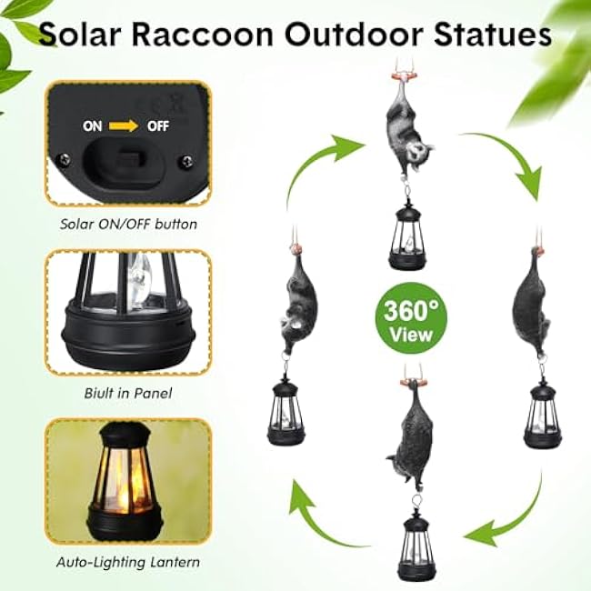 Gerrii Solar Light Outdoor Statues Resin Possum Upside Down with LED Lantern 13'' Waterproof Hanging Animal Figurine with String for Yard Garden Tree Wall Decoration Gifts for Mom Women