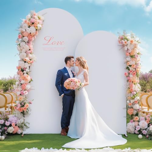 Image of White Arch Cover Set of 2-7.2 and 6ft Arch Backdrop Cover Spandex Wedding Arch Stand Covers for Bridal Shower Wedding Baby Shower Birthday Party Ceremony Banquet Photo Background Decorations