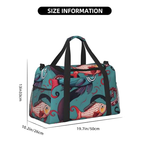 Fish And Octopus Print Travel Hand Travel Bag Weekender Overnight Carry On Tote Foldable Crossbody Bag4
